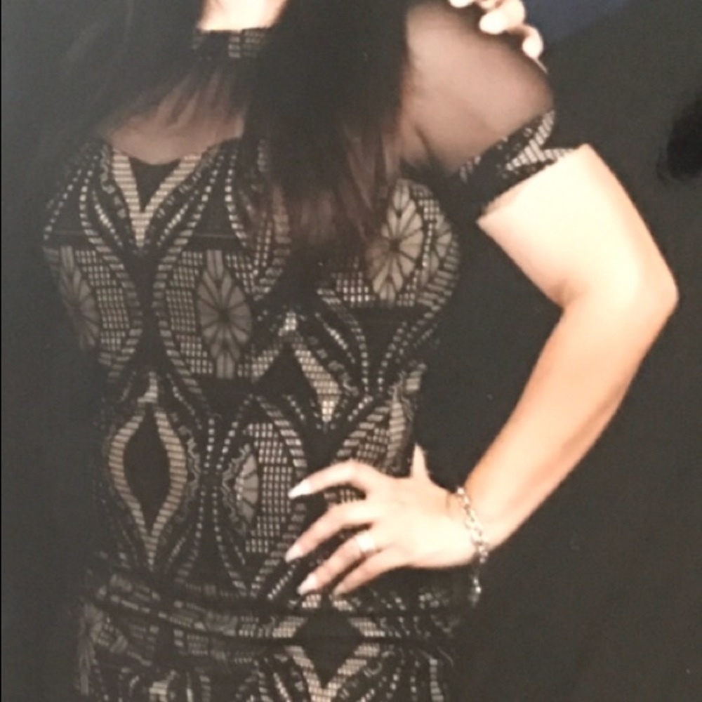 En Focus Formal Black/Beige Laced Dress Size 8